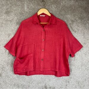 Laura Gotti Shirt Womens Small Pink Linen Short Sleeve Button Front- 4086